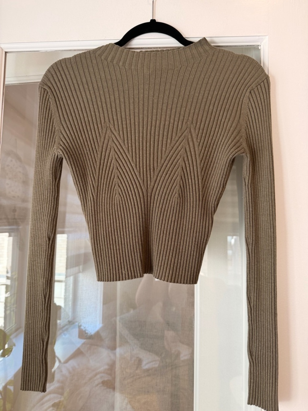 H&M Ribbed Cropped Mock Neck Sweater - Taupe